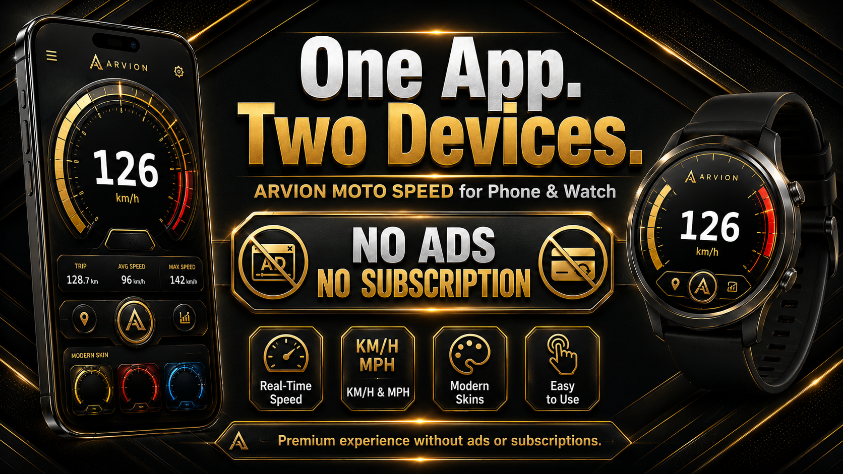 ARVION MOTO SPEED Wear OS motorcycle speedometer interface